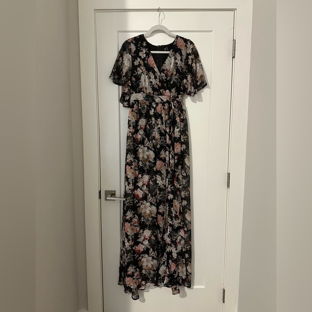 Floral Maxi Dress - Black and Pink